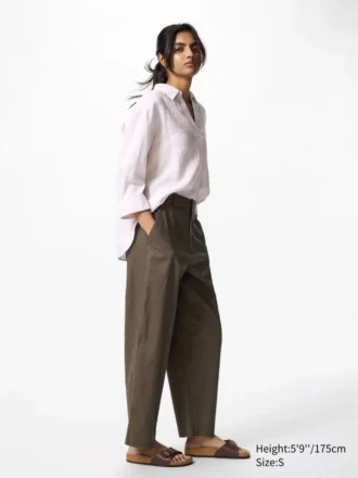 Pantalones cónicos de lino y algodón para mujer | Talla alta