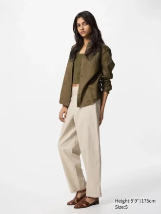 Pantalones cónicos de lino y algodón para mujer | Talla alta