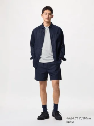 Pantalones cortos cómodos de mezcla de lino para hombre | 5″