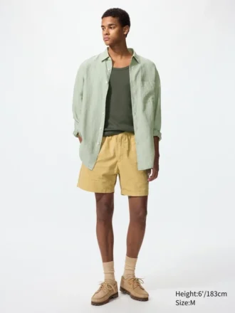 Pantalones cortos cómodos de mezcla de lino para hombre | 5″