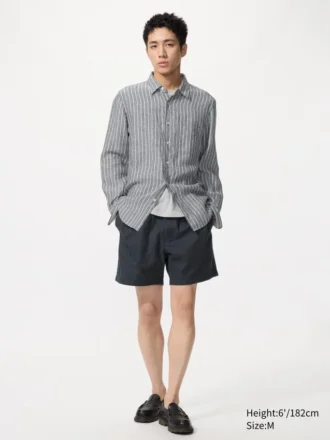 Pantalones cortos cómodos de mezcla de lino para hombre | 5″