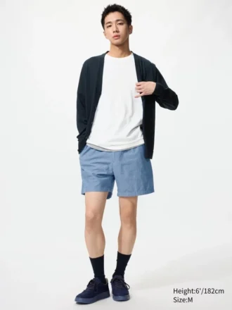 Pantalones cortos cómodos de mezcla de lino para hombre | 5″