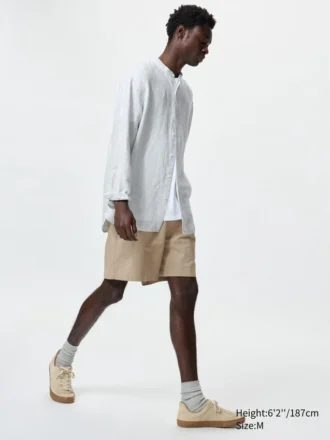 Pantalones cortos cómodos de mezcla de lino para hombre | 5″