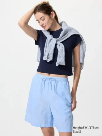 Pantalones cortos cómodos de mezcla de lino para mujer