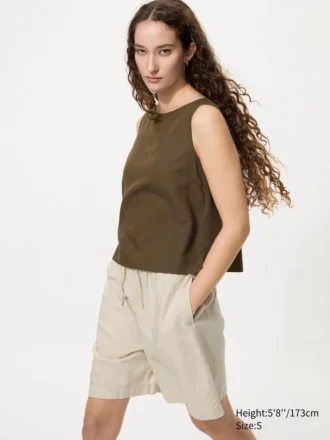 Pantalones cortos cómodos de mezcla de lino para mujer