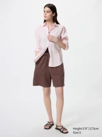 Pantalones cortos cómodos de mezcla de lino para mujer