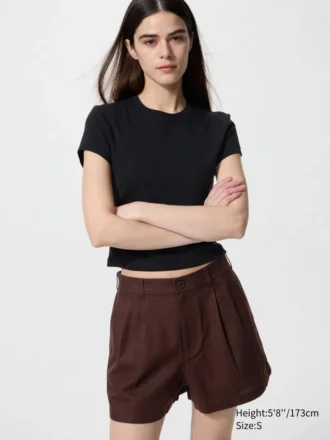 Pantalones cortos de lino y algodón para mujer