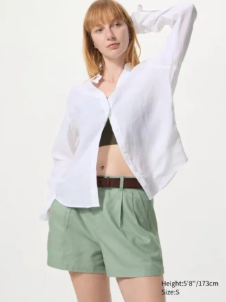 Pantalones cortos de lino y algodón para mujer