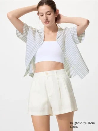 Pantalones cortos de lino y algodón para mujer