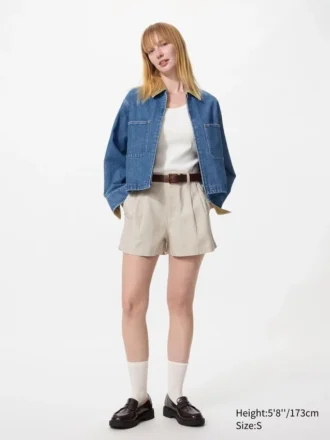 Pantalones cortos de lino y algodón para mujer