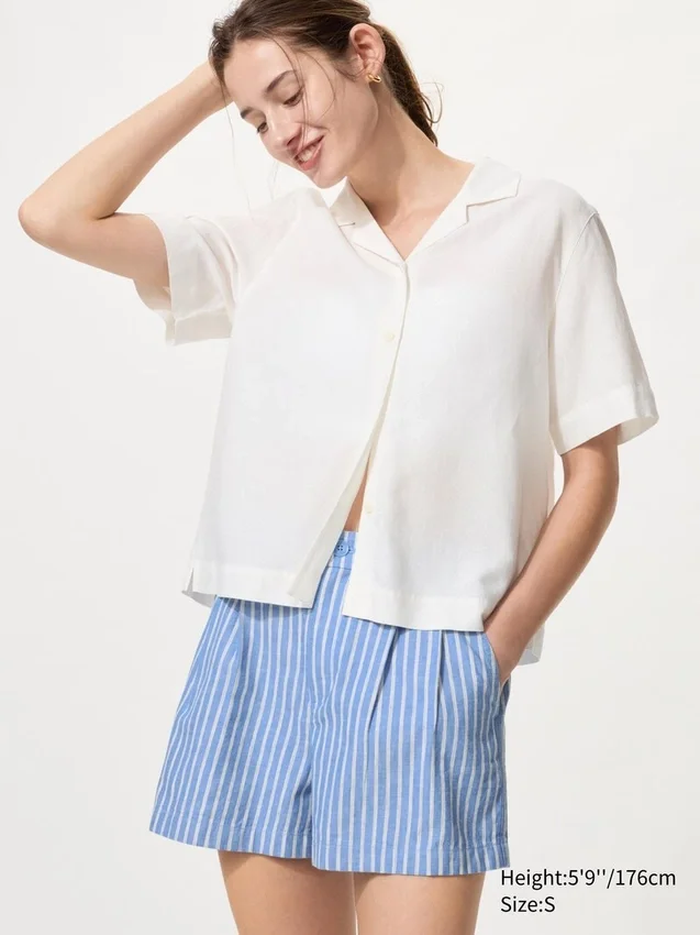 Pantalones cortos de lino y algodón para mujer | A rayas Pantalones cortos de lino y algodón para mujer | A rayas