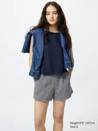 Pantalones cortos de lino y algodón para mujer | A rayas | 2,5″