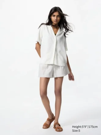 Pantalones cortos de lino y algodón para mujer | A rayas | 2,5″