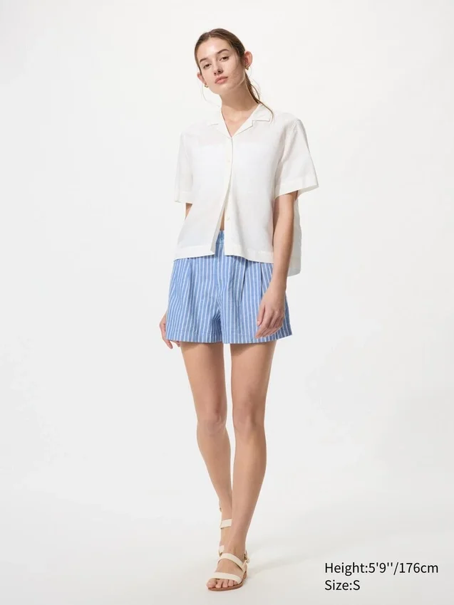 Pantalones cortos de lino y algodón para mujer | A rayas Pantalones cortos de lino y algodón para mujer | A rayas