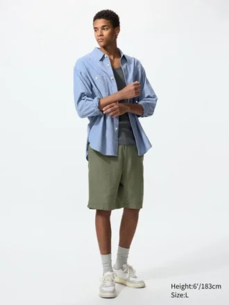 Pantalones cortos de mezcla de lino para hombre | 9,5″