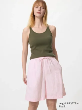 Pantalones cortos fáciles de llevar de mezcla de lino para mujer | Rayas