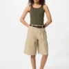 Pantalones cortos largos plisados de jersey para mujer