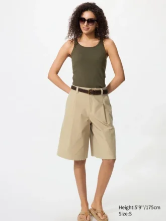 Pantalones cortos largos plisados de jersey para mujer
