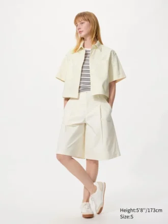 Pantalones cortos largos plisados de jersey para mujer