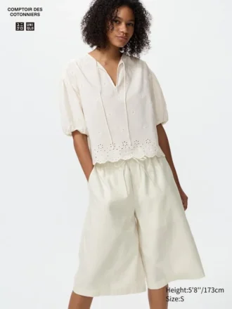 Pantalones culotte de mezcla de lino para mujer