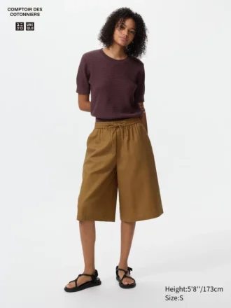 Pantalones culotte de mezcla de lino para mujer