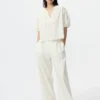 Pantalones rectos de mezcla de lino para mujer Pantalones rectos de mezcla de lino para mujer