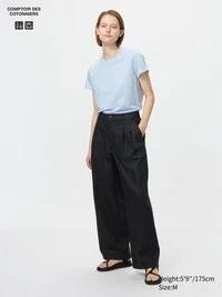 Pantalones rectos de mezcla de lino para mujer