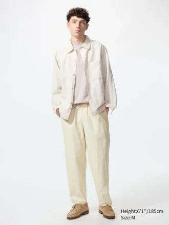 Pantalones tobilleros holgados de mezcla de lino para hombre