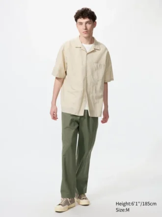 Pantalones tobilleros holgados de mezcla de lino para hombre