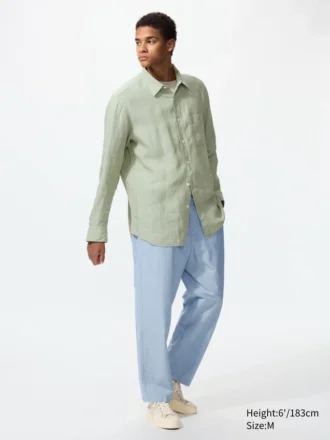 Pantalones tobilleros holgados de mezcla de lino para hombre
