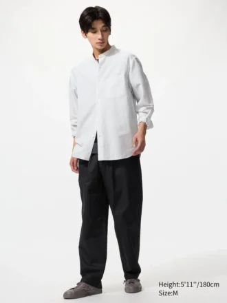Pantalones tobilleros holgados de mezcla de lino para hombre
