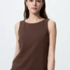 Partes de arriba con sujetador y cuello barco de jersey crepé para mujer