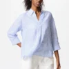 Premium Linen camisa con cuello barco para mujer | A rayas Premium Linen camisa con cuello barco para mujer | A rayas