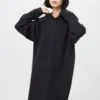 Sudadera con capucha de punto de algodón liso para mujer