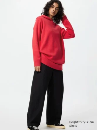 Sudadera con capucha de punto de algodón liso para mujer