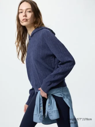 Sudadera con capucha de punto trenzado lavable para mujer