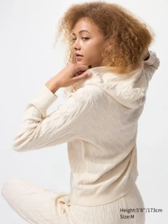 Sudadera con capucha de punto trenzado lavable para mujer