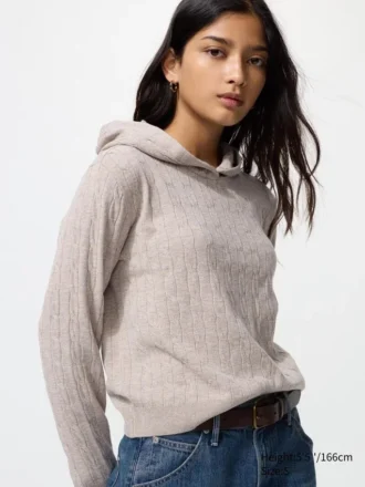 Sudadera con capucha de punto trenzado lavable para mujer