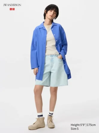 Vestido camisero Oxford de cuello abierto para mujer