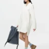 Vestido camisero Oxford de cuello abierto para mujer Vestido camisero Oxford de cuello abierto para mujer