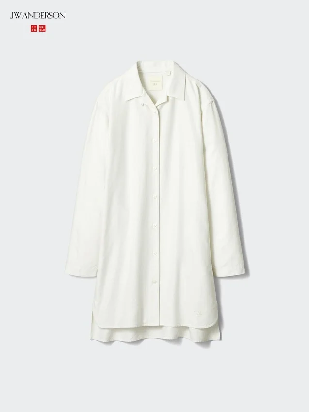 Vestido camisero Oxford de cuello abierto para mujer Vestido camisero Oxford de cuello abierto para mujer