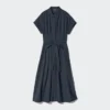 Vestido de camisa de seersucker para mujer Vestido de camisa de seersucker para mujer