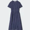 Vestido de mujer con cuello en V de mezcla de lino | A rayas Vestido de mujer con cuello en V de mezcla de lino | A rayas