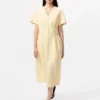 Vestido de mujer con cuello en V de mezcla de lino | Mangas cortas Vestido de mujer con cuello en V de mezcla de lino | Mangas cortas