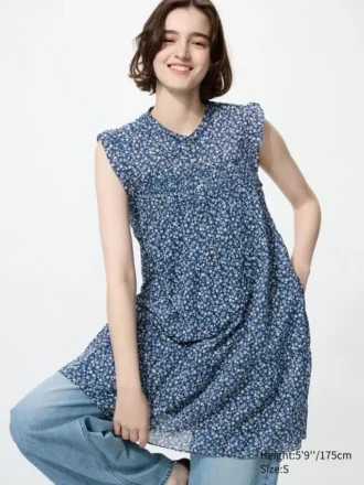 Vestido escalonado de algodón ligero para mujer | Estampado