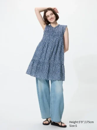 Vestido escalonado de algodón ligero para mujer | Estampado