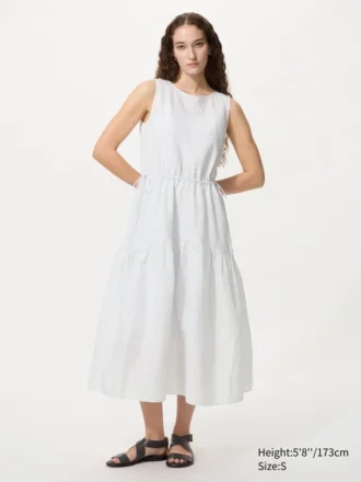 Vestido escalonado de mezcla de lino para mujer | Rayas