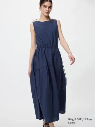 Vestido escalonado de mezcla de lino para mujer | Rayas